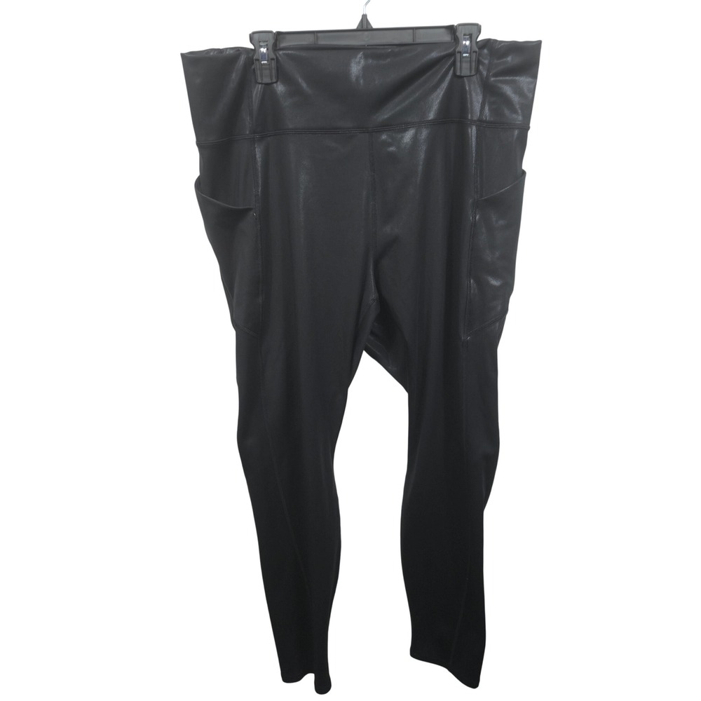 Fabletics Leggings Womens 3X Black Faux Leather Leggings High‎ Waisted Pockets